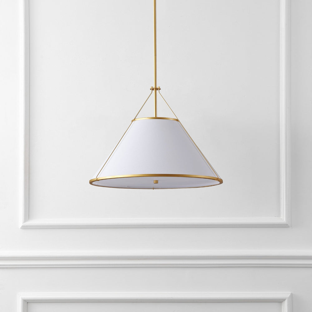 Safavieh Lainey, 3-Light 24" White & Gold Fabric Pendant — Soft Diffused Lighting For Dining, Entryway Elegance PND4219A
