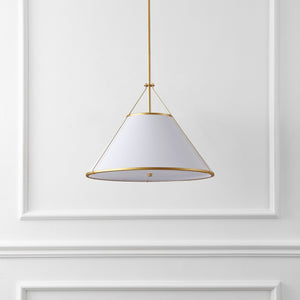 Safavieh Lainey, 3-Light 24" White & Gold Fabric Pendant — Soft Diffused Lighting For Dining, Entryway Elegance PND4219A
