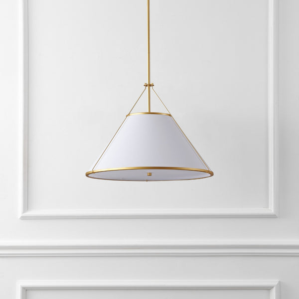 Safavieh Lainey, 3-Light 24" White & Gold Fabric Pendant — Soft Diffused Lighting For Dining, Entryway Elegance PND4219A