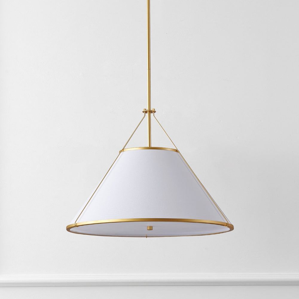 Safavieh Lainey, 3-Light 24" White & Gold Fabric Pendant — Soft Diffused Lighting For Dining, Entryway Elegance PND4219A