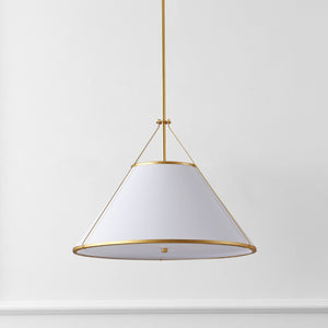 Safavieh Lainey, 3-Light 24" White & Gold Fabric Pendant — Soft Diffused Lighting For Dining, Entryway Elegance PND4219A