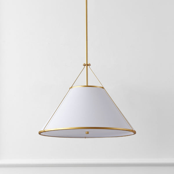 Safavieh Lainey, 3-Light 24" White & Gold Fabric Pendant — Soft Diffused Lighting For Dining, Entryway Elegance PND4219A