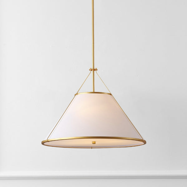 Safavieh Lainey, 3-Light 24" White & Gold Fabric Pendant — Soft Diffused Lighting For Dining, Entryway Elegance PND4219A