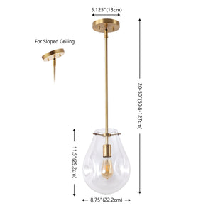 Safavieh Elery, 8.5-Inches Clear Glass Pendant Light With Brass Accents — Adjustable Modern Classic Fixture For Kitchens Entrances PND4225A