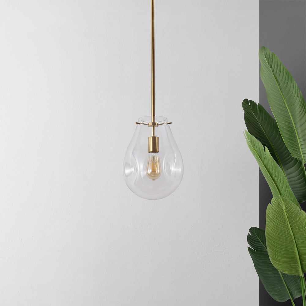 Safavieh Elery, 8.5-Inches Clear Glass Pendant Light With Brass Accents — Adjustable Modern Classic Fixture For Kitchens Entrances PND4225A