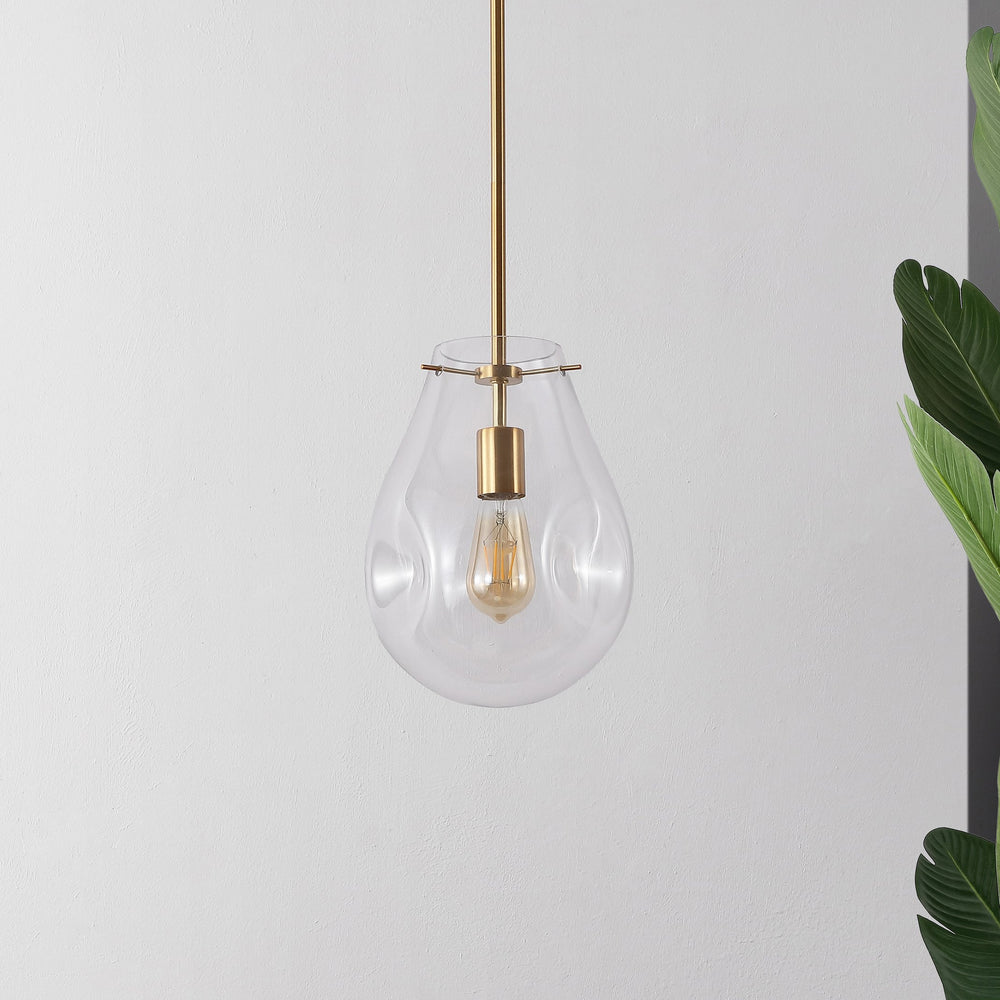Safavieh Elery, 8.5-Inches Clear Glass Pendant Light With Brass Accents — Adjustable Modern Classic Fixture For Kitchens Entrances PND4225A