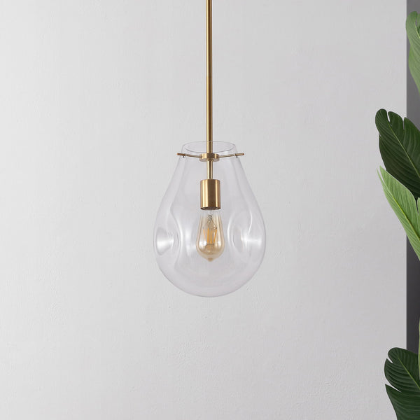 Safavieh Elery, 8.5-Inches Clear Glass Pendant Light With Brass Accents — Adjustable Modern Classic Fixture For Kitchens Entrances PND4225A