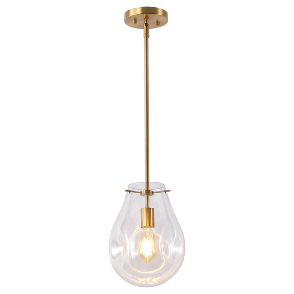 Safavieh Elery, 8.5-Inches Clear Glass Pendant Light With Brass Accents — Adjustable Modern Classic Fixture For Kitchens Entrances PND4225A