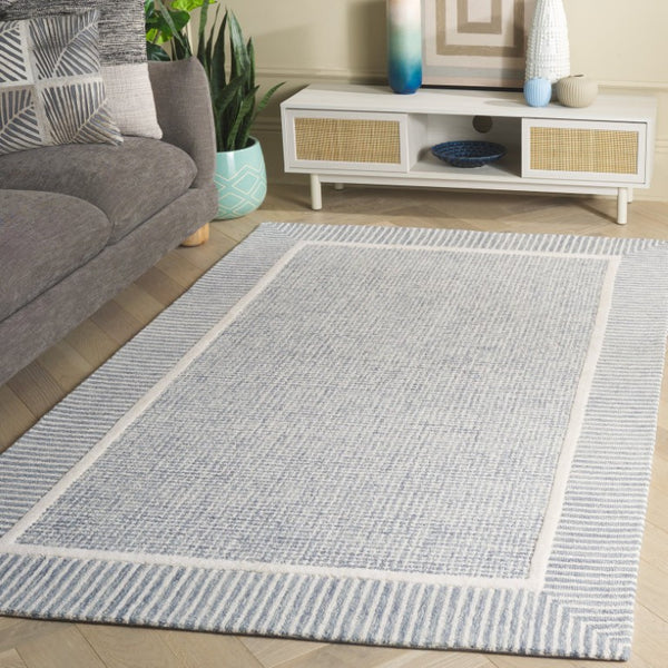 Safavieh Pine Hand-Tufted Wool Area Rug Neutral Ivory Palette Plush Pile Modern Living Room Blue 6'-0" x 9'-0" PNE301M-6