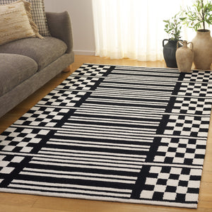 Safavieh Pine Hand-Tufted Wool Rug In Black & Ivory Geometric Design — Low 3/8" Pile, Durable Artisanal Quality 5'-0" x 8'-0" PNE303Z-5