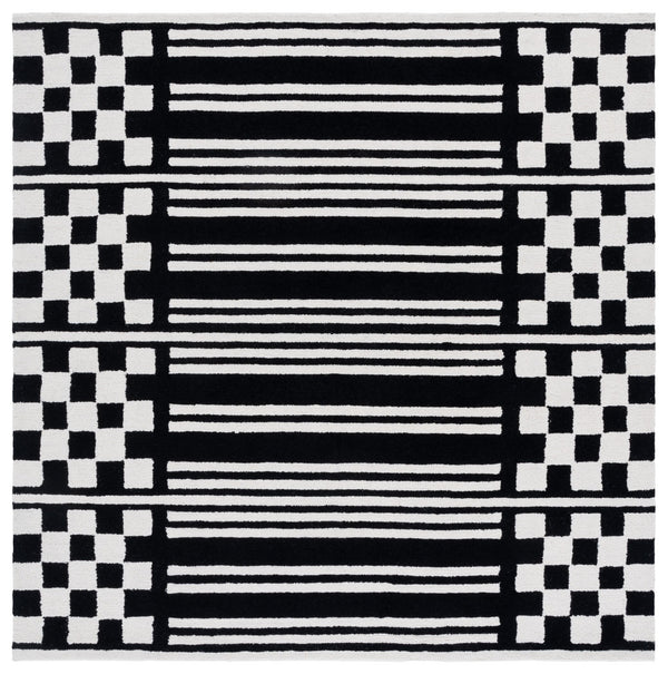Safavieh Pine Hand-Tufted Wool Rug In Black & Ivory Geometric Design — Low 3/8" Pile, Durable Artisanal Quality 5'-0" x 8'-0" PNE303Z-5