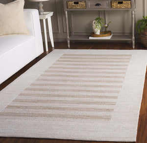 Safavieh Pine Hand-Tufted Wool Rug In Dark Beige And Ivory — Low-Profile 3/8" Pile, Modern Striped Texture 4'-0" x 6'-0" PNE304B-4