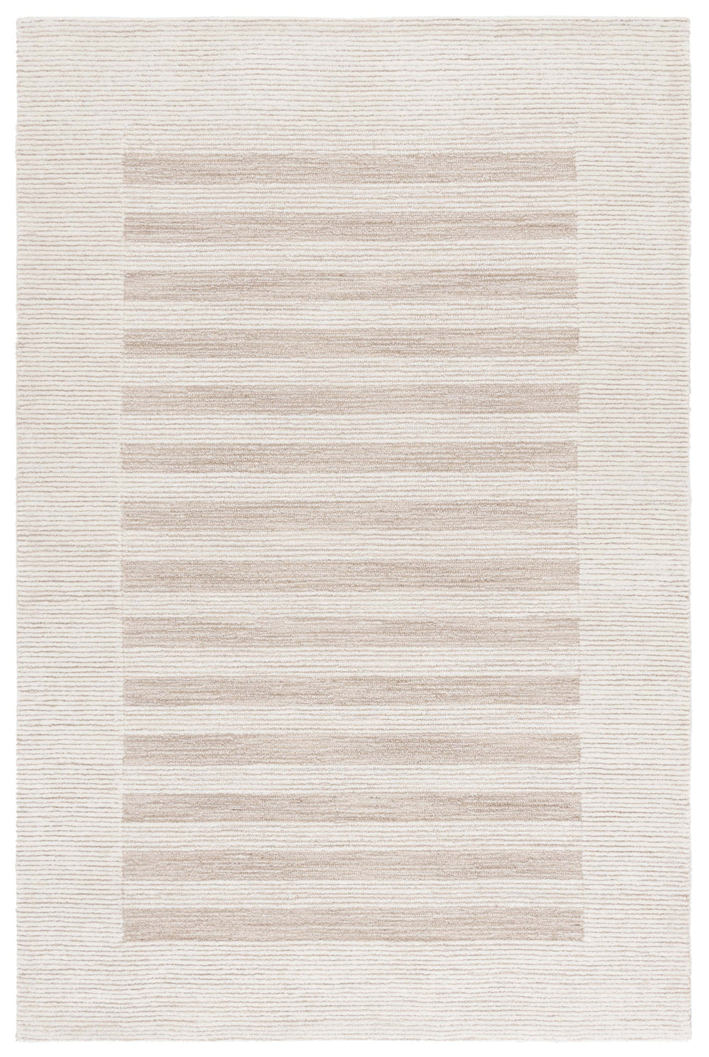 Safavieh Pine Hand-Tufted Wool Rug In Dark Beige And Ivory — Low-Profile 3/8" Pile, Modern Striped Texture 4'-0" x 6'-0" PNE304B-4