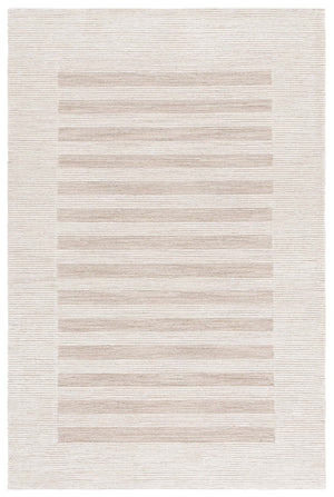 Safavieh Pine Hand-Tufted Wool Rug In Dark Beige And Ivory — Low-Profile 3/8" Pile, Modern Striped Texture 4'-0" x 6'-0" PNE304B-4