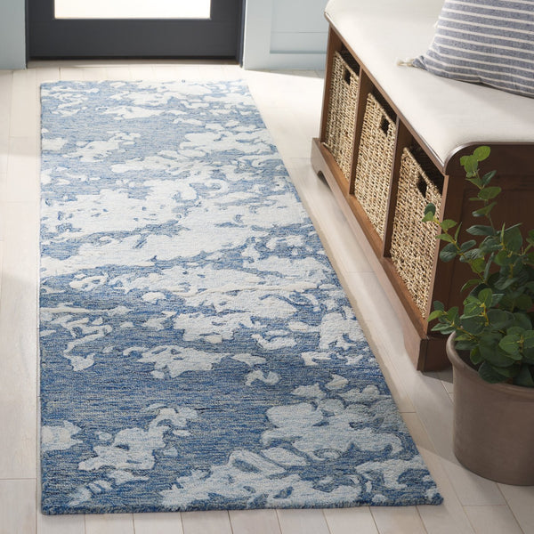 Safavieh Pine Modern Grey And Ivory Runner Rug - Hand-tufted Wool, Distressed Abstract Design For Elegance Blue ,Ivory Wool Pile Pne403m-28