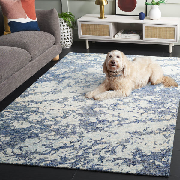 Safavieh Pine Modern Grey And Ivory Runner Rug - Hand-tufted Wool, Distressed Abstract Design For Elegance Blue ,Ivory Wool Pile Pne403m-5