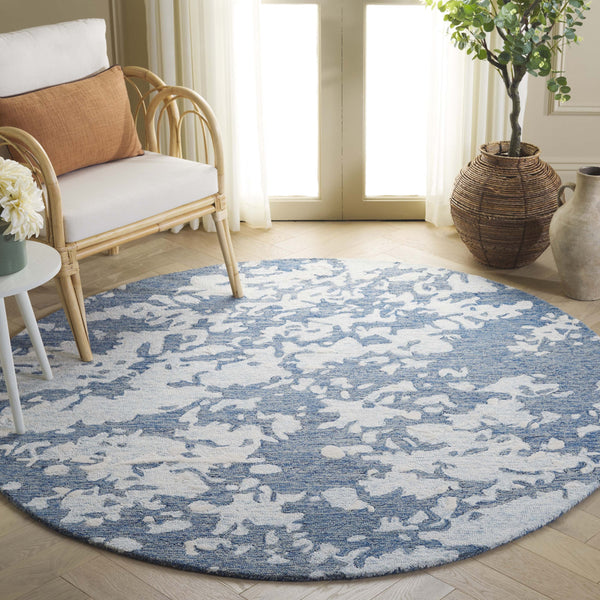 Safavieh Pine Modern Grey And Ivory Runner Rug - Hand-tufted Wool, Distressed Abstract Design For Elegance Blue ,Ivory Wool Pile Pne403m-6r