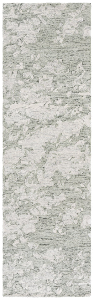 Safavieh Pine Modern Grey And Ivory Runner Rug - Hand-tufted Wool, Distressed Abstract Design For Elegance Sage Green ,Ivory Wool Pile Pne403w-28