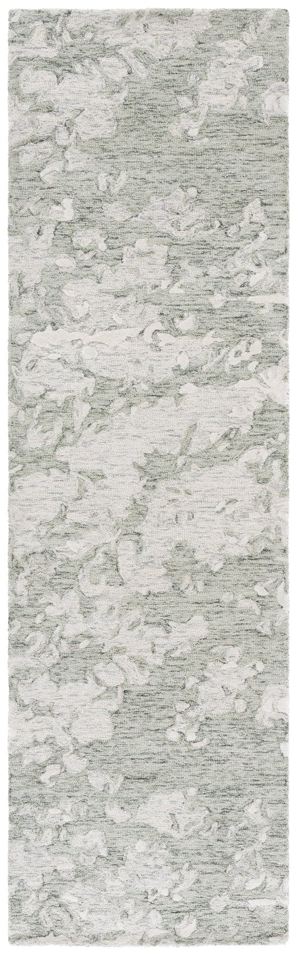 Safavieh Pine Modern Grey And Ivory Runner Rug - Hand-tufted Wool, Distressed Abstract Design For Elegance Sage Green ,Ivory Wool Pile Pne403w-28