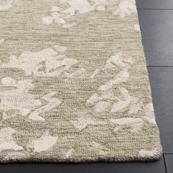 Safavieh Pine Modern Grey And Ivory Runner Rug - Hand-tufted Wool, Distressed Abstract Design For Elegance Sage Green ,Ivory Wool Pile Pne403w-5