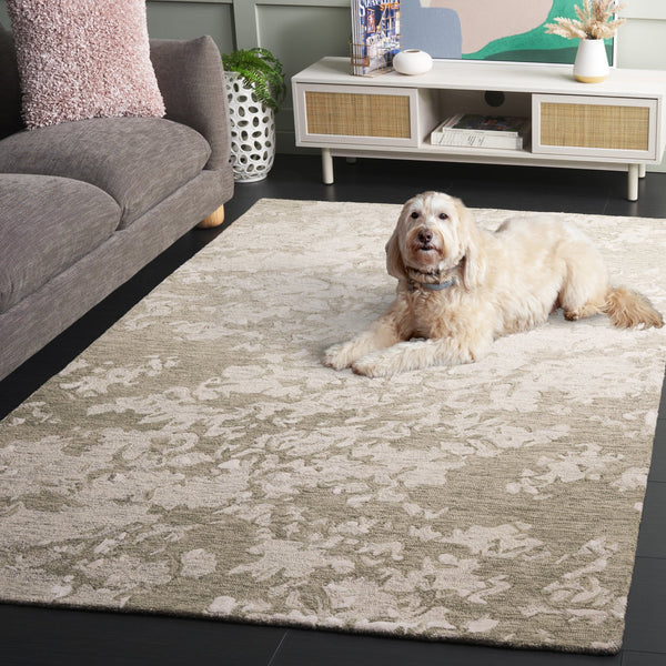 Safavieh Pine Modern Grey And Ivory Runner Rug - Hand-tufted Wool, Distressed Abstract Design For Elegance Sage Green ,Ivory Wool Pile Pne403w-5