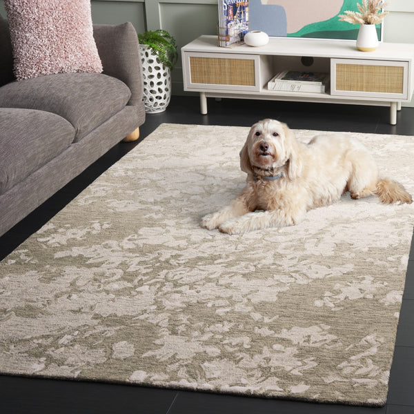 Safavieh Pine Hand-tufted Wool Area Rug - Modern Abstract Design For Stylish Living Spaces, 4x6 Feet Sage Green ,Ivory Wool Pile Pne403w-6