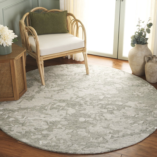 Safavieh Pine Modern Grey And Ivory Runner Rug - Hand-tufted Wool, Distressed Abstract Design For Elegance Sage Green ,Ivory Wool Pile Pne403w-6r