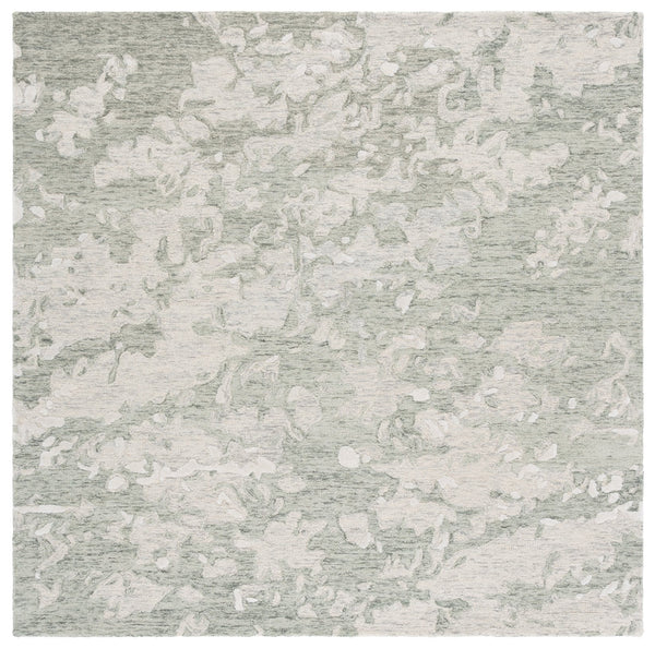 Safavieh Pine Modern Grey And Ivory Runner Rug - Hand-tufted Wool, Distressed Abstract Design For Elegance Sage Green ,Ivory Wool Pile Pne403w-6sq