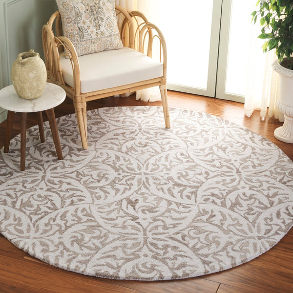 Safavieh Pine Hand Tufted Area Rug - Luxurious Floral Design For Elegant Home Décor, Crafted In India Beige ,Ivory 85% Wool,15% Cotton Pne404b-4