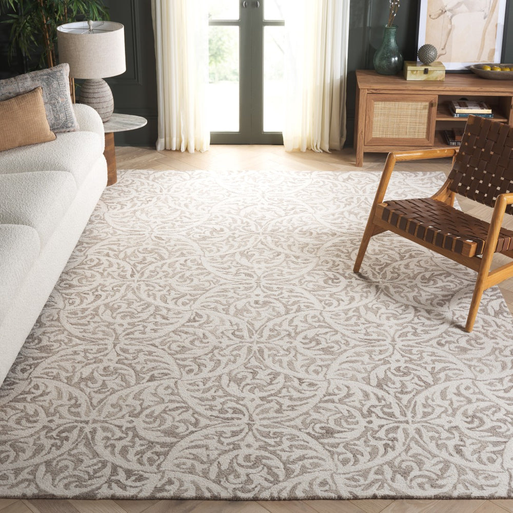 Safavieh Pine Hand Tufted Area Rug - Luxurious Floral Design For Elegant Home Décor, Crafted In India Beige ,Ivory 85% Wool,15% Cotton Pne404b-4