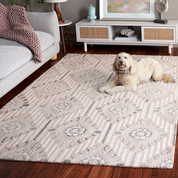 Safavieh Pine Hand-tufted Area Rug For Elegant Home Décor | Luxurious Wool & Cotton Blend With Floral Design Beige ,Ivory 85% Wool,15% Cotton Pne405a-6