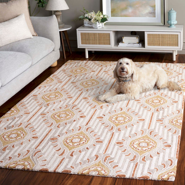 Safavieh Pine Hand-tufted Area Rug For Elegant Home Décor | Luxurious Wool & Cotton Blend With Floral Design Beige ,Gold 85% Wool,15% Cotton Pne405d-6