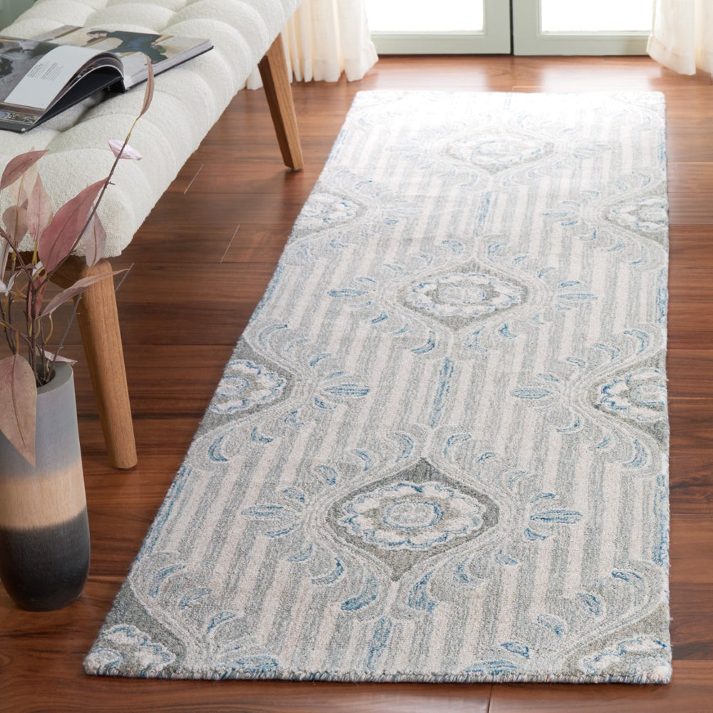 Safavieh Pine Hand-tufted Area Rug For Elegant Home Décor | Luxurious Wool & Cotton Blend With Floral Design Light Grey ,Blue 85% Wool,15% Cotton Pne405f-6