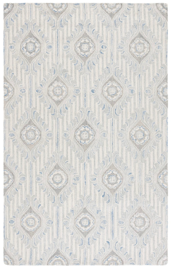 Safavieh Pine Hand-tufted Area Rug For Elegant Home Décor | Luxurious Wool & Cotton Blend With Floral Design Light Grey ,Blue 85% Wool,15% Cotton Pne405f-6
