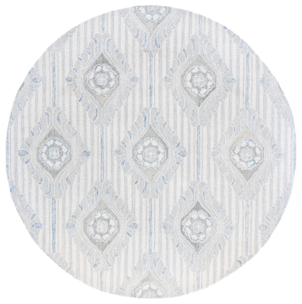 Safavieh Pine Hand-tufted Area Rug For Elegant Home Décor | Luxurious Wool & Cotton Blend With Floral Design Light Grey ,Blue 85% Wool,15% Cotton Pne405f-6