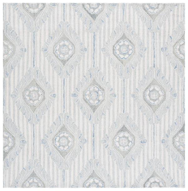 Safavieh Pine Elegant Floral Runner Rug – Luxurious Hand-tufted Design For Timeless Home Décor Appeal Light Grey ,Blue 85% Wool,15% Cotton Pne405f-6sq