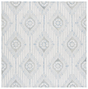 Safavieh Pine Hand-tufted Area Rug For Elegant Home Décor | Luxurious Wool & Cotton Blend With Floral Design Light Grey ,Blue 85% Wool,15% Cotton Pne405f-6