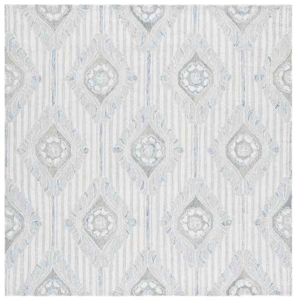 Safavieh Pine Hand-tufted Area Rug For Elegant Home Décor | Luxurious Wool & Cotton Blend With Floral Design Light Grey ,Blue 85% Wool,15% Cotton Pne405f-6