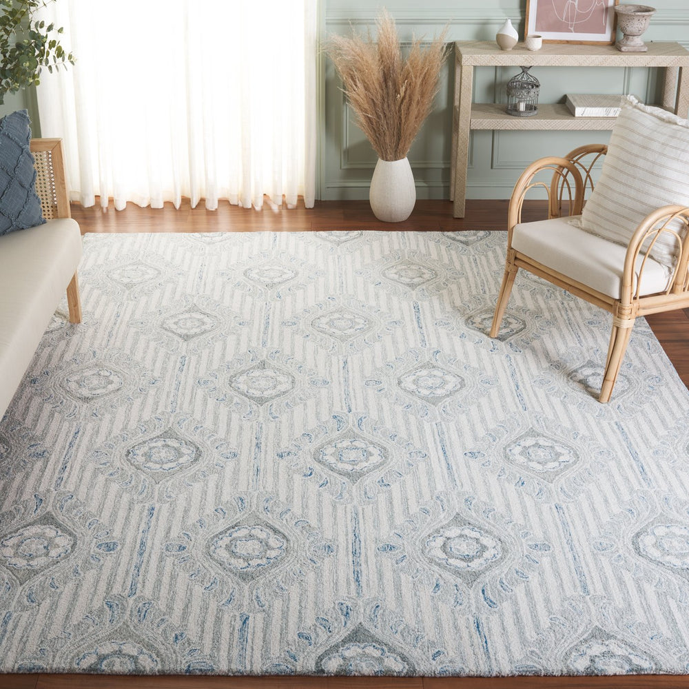 Safavieh Pine Hand-tufted Area Rug - 8x10 Feet Light Grey & Blue Floral Design For Luxurious Living Spaces Light Grey ,Blue 60% Wool,30% Viscose,10% Cotton Pne405f-8