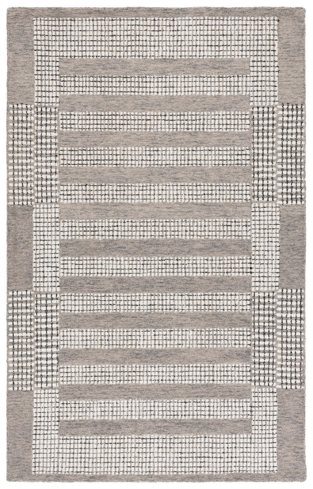 Safavieh Pine Hand-Tufted Wool Rug In Grey Ivory With Contemporary Geometric Pattern, Plush Low-Profile Comfort 5'-0" x 8'-0" PNE502F-5