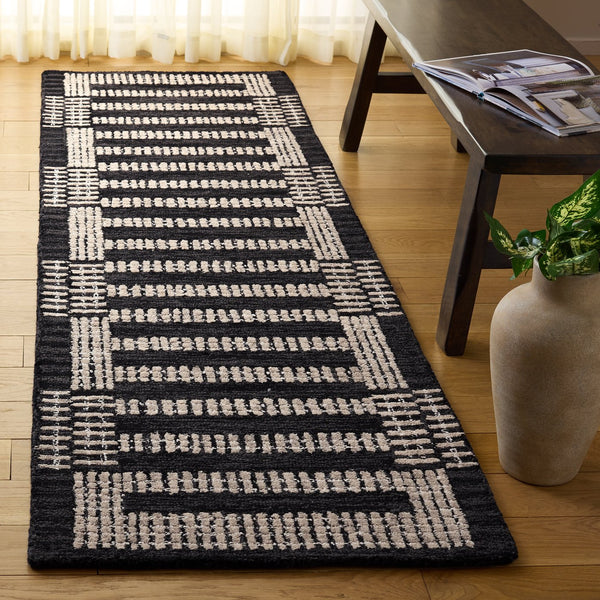 Safavieh Pine Hand-Tufted Charcoal & Ivory Wool Rug — Modern Geometric Low-Profile Design, Durable Comfort 8'-0" x 10'-0" PNE502H-8