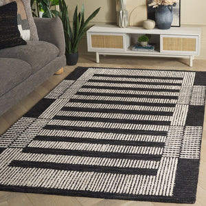 Safavieh Pine Hand-Tufted Charcoal Ivory Round Wool Rug — Geometric Modern Design, Low-Profile Softness 6'-0" x 6'-0" PNE502H-6R