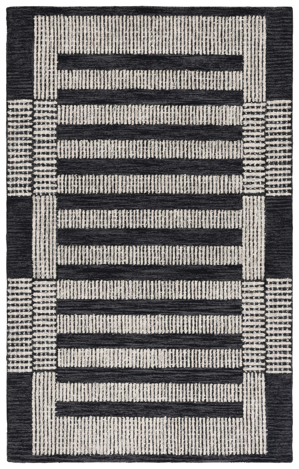 Safavieh Pine Hand-Tufted Charcoal And Ivory Wool Rug With Modern Geometric Motif — Low-Profile Durable Comfort 4'-0" x 6'-0" PNE502H-4