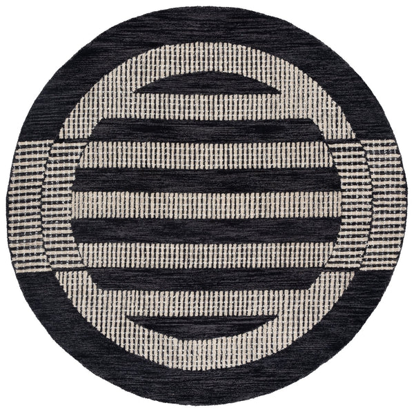 Safavieh Pine Hand-Tufted Charcoal Ivory Round Wool Rug — Geometric Modern Design, Low-Profile Softness 6'-0" x 6'-0" PNE502H-6R