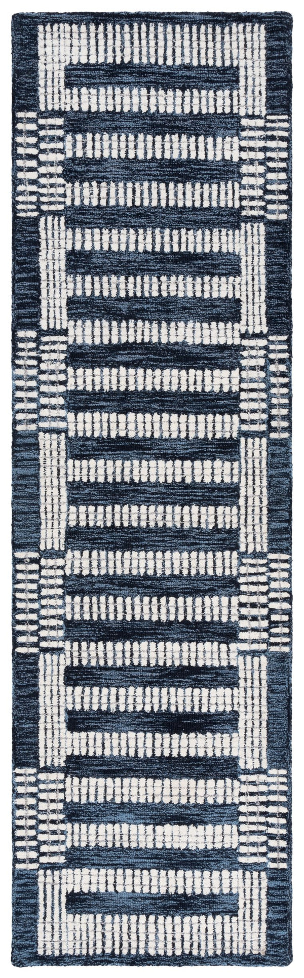 Safavieh Pine Hand-Tufted Navy And Ivory Geometric Wool Rug — Low-Profile Texture, Timeless Modern Elegance 5'-0" x 8'-0" PNE502N-5