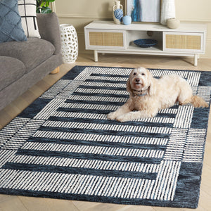 Safavieh Pine Hand-Tufted Wool Runner In Navy And Ivory Geometric — Low Profile, Durable, Luxurious Hallway Rug 2'-3" x 8'-0" PNE502N-28