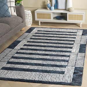 Safavieh Pine Hand-Tufted Navy And Ivory Geometric Wool Rug — Low-Profile Texture, Timeless Modern Elegance 5'-0" x 8'-0" PNE502N-5