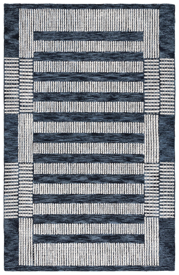 Safavieh Pine Hand-Tufted Wool Area Rug In Navy Ivory Geometric Design — Low-Profile, Durable, Elegant 4'-0" x 6'-0" PNE502N-4