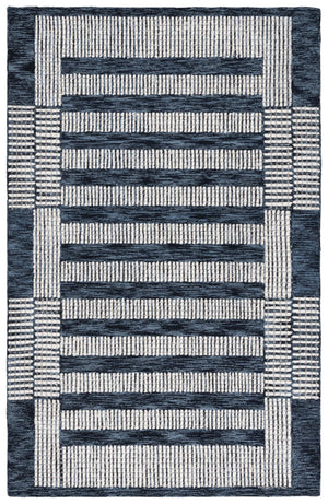 Safavieh Pine Hand-Tufted Navy And Ivory Geometric Wool Rug — Low-Profile Texture, Timeless Modern Elegance 5'-0" x 8'-0" PNE502N-5