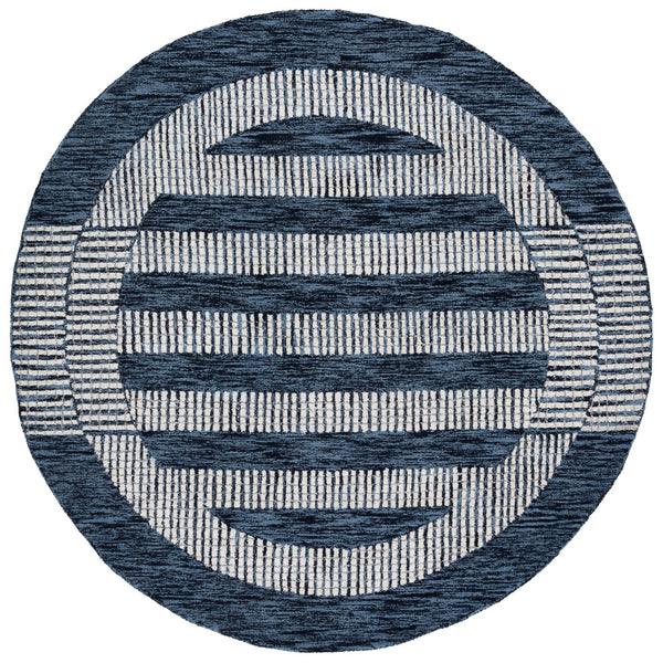 Safavieh Pine Hand-Tufted Navy And Ivory Geometric Wool Rug — Low-Profile Texture, Timeless Modern Elegance 5'-0" x 8'-0" PNE502N-5